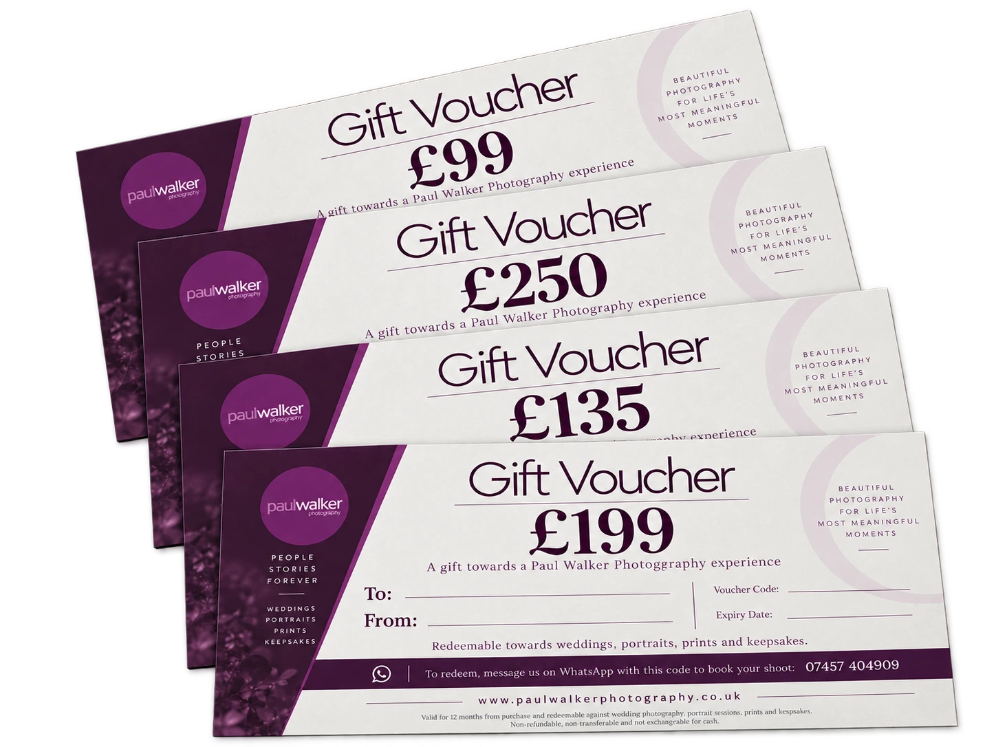 A fan of Paul Walker Photography gift vouchers in values of £99, £135, £199 and £250